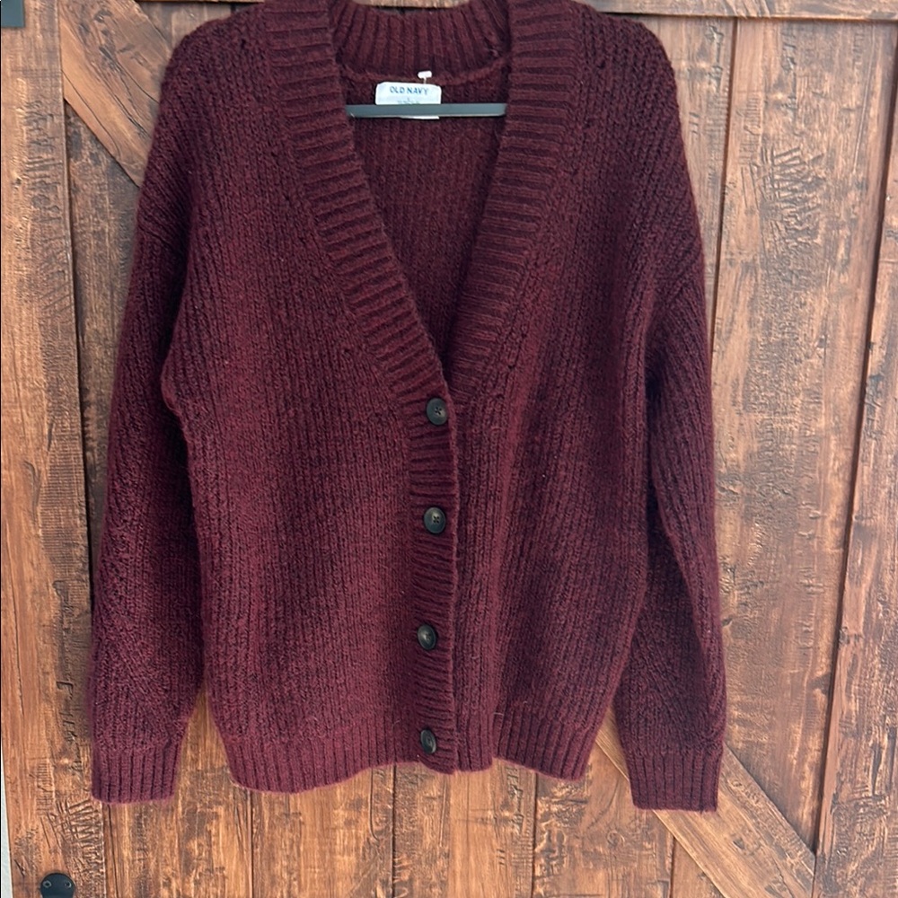 Old Navy Women's Burgundy Button-Front V-Neck Cardigan Sweater